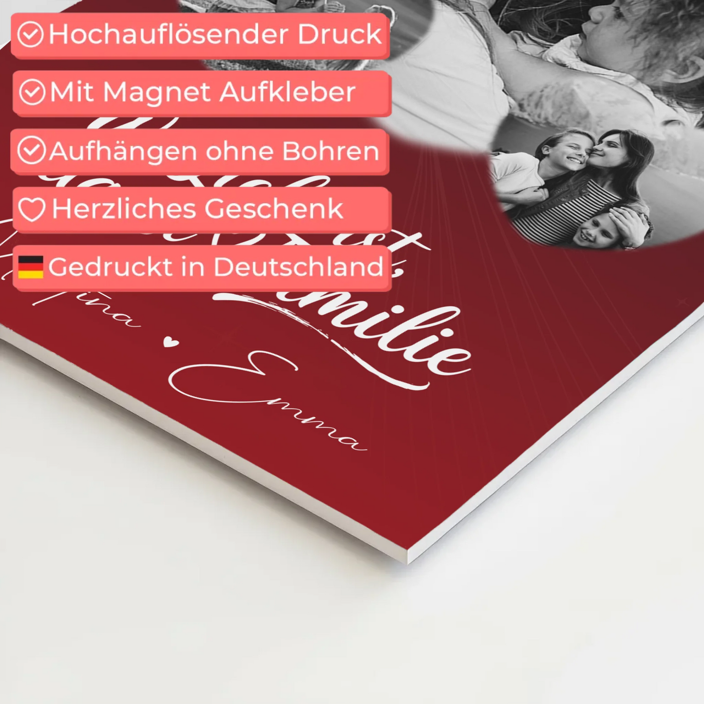Familienbild Personalisiert Fotoboard mit 3 Herz Fotos Wo Familie ist Perfektes Geschenk