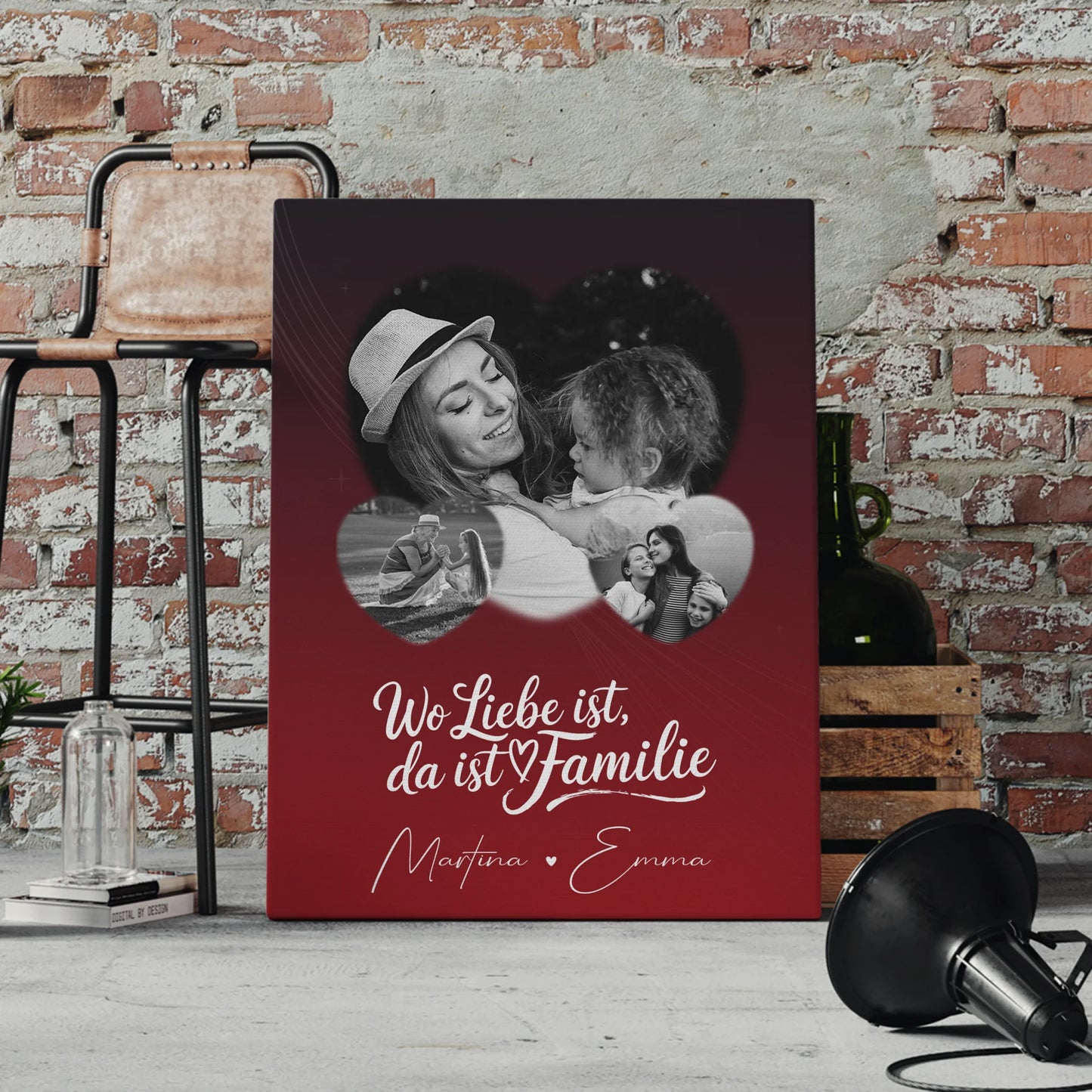 Familien Leinwand Personalisiert mit 3 Herz Fotos Wo Familie ist Perfektes Geschenk 4