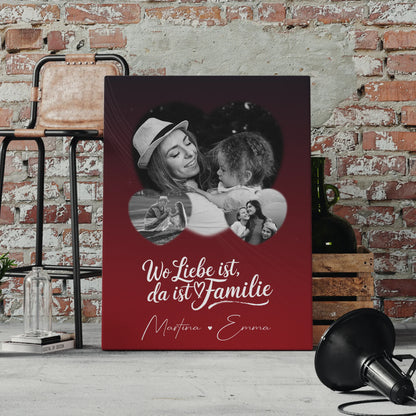 Familien Leinwand Personalisiert mit 3 Herz Fotos Wo Familie ist Perfektes Geschenk 4