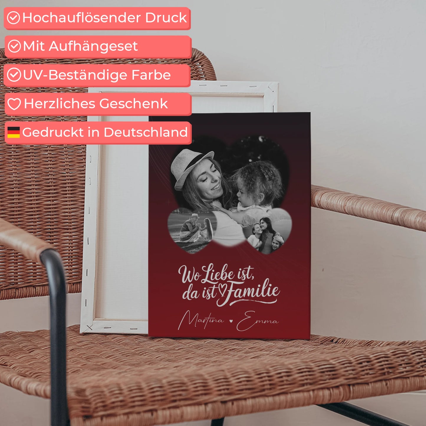 Familien Leinwand Personalisiert mit 3 Herz Fotos Wo Familie ist Perfektes Geschenk 5