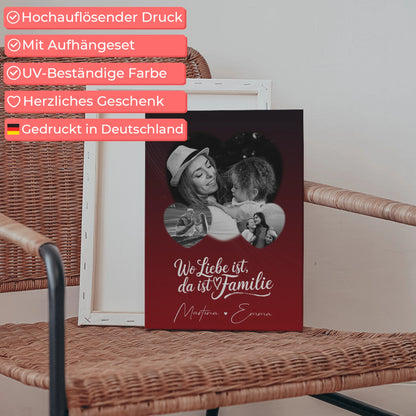 Familien Leinwand Personalisiert mit 3 Herz Fotos Wo Familie ist Perfektes Geschenk 5