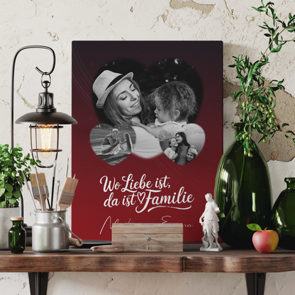 Familien Leinwand Personalisiert mit 3 Herz Fotos Wo Familie ist Perfektes Geschenk 3