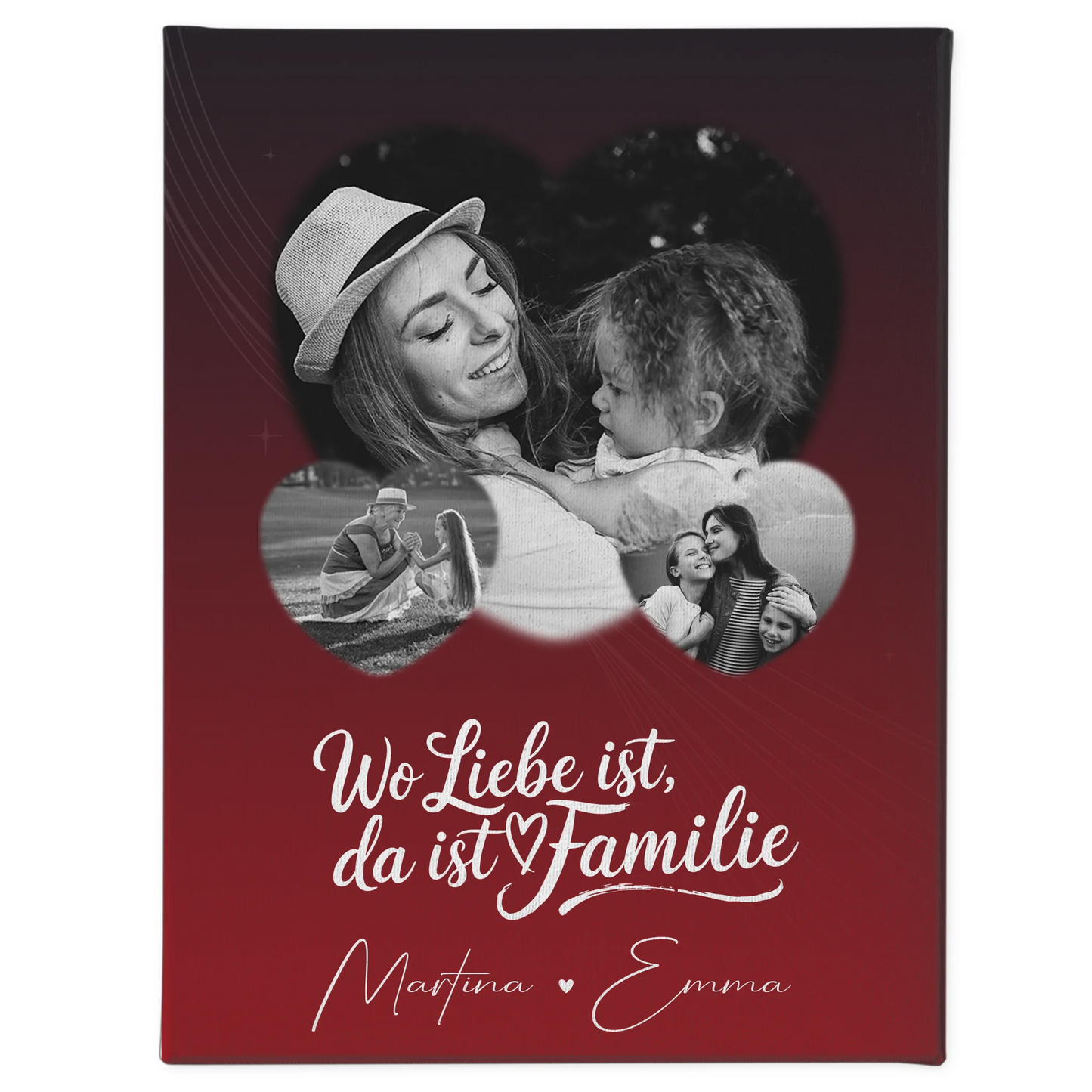 Familien Leinwand Personalisiert mit 3 Herz Fotos Wo Familie ist Perfektes Geschenk 1