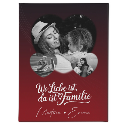 Familien Leinwand Personalisiert mit 3 Herz Fotos Wo Familie ist Perfektes Geschenk 1
