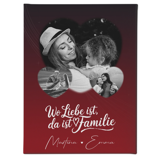 Familien Leinwand Personalisiert mit 3 Herz Fotos Wo Familie ist Perfektes Geschenk 1