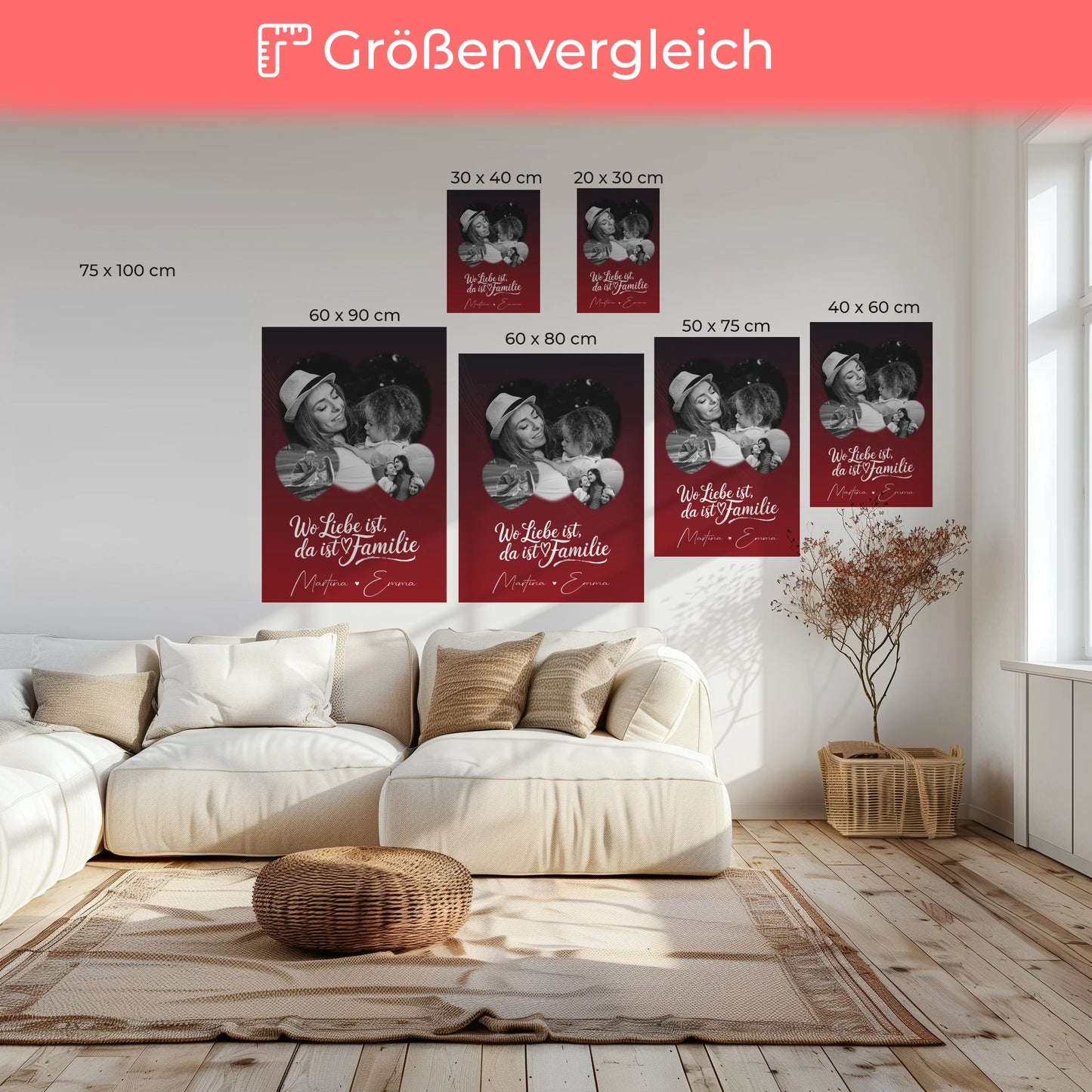 Familien Leinwand Personalisiert mit 3 Herz Fotos Wo Familie ist Perfektes Geschenk 6