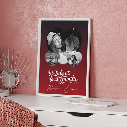 Wo Familie ist Familienposter mit Namen und 3 Herz Fotos personalisiert