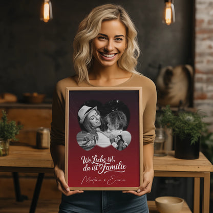 Wo Familie ist Familienposter mit Namen und 3 Herz Fotos personalisiert