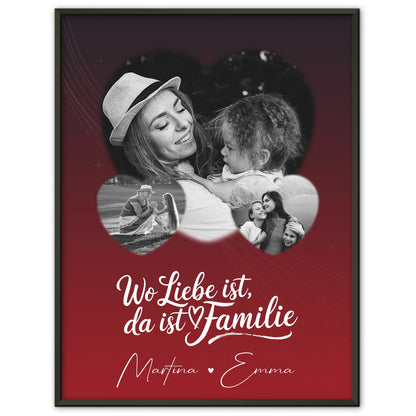 Wo Familie ist Familienposter mit Namen und 3 Herz Fotos personalisiert