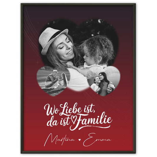 Wo Familie ist Familienposter mit Namen und 3 Herz Fotos personalisiert