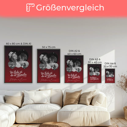 Wo Familie ist Familienposter mit Namen und 3 Herz Fotos personalisiert