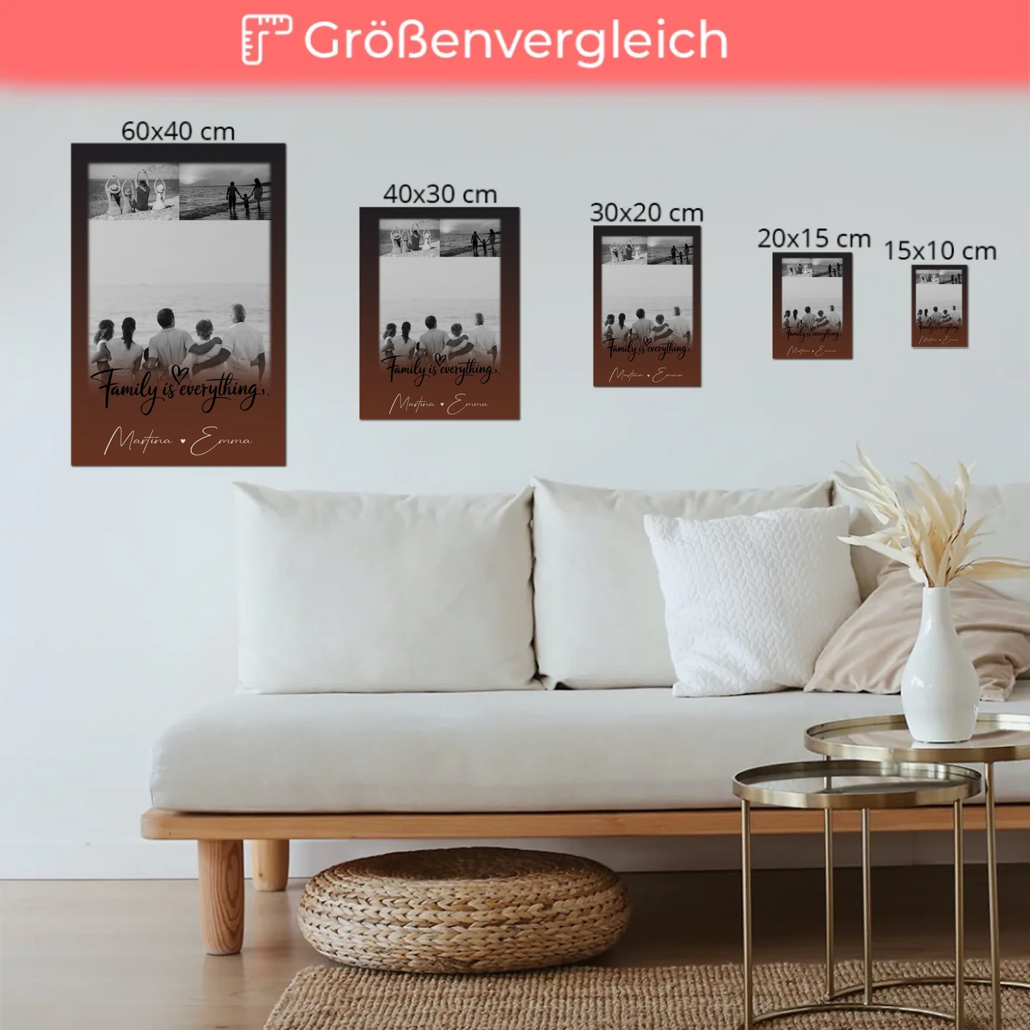 Wandbild Familie Personalisiert mit 3 Fotos Family Is Everything Individuell gestaltet