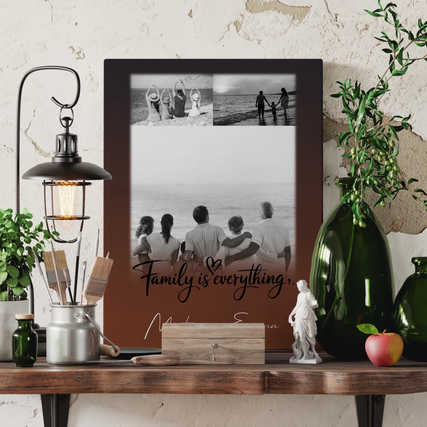 Personalisierte Fotoleinwand mit 3 Fotos Family Is Everything Individuelles Geschenk 3
