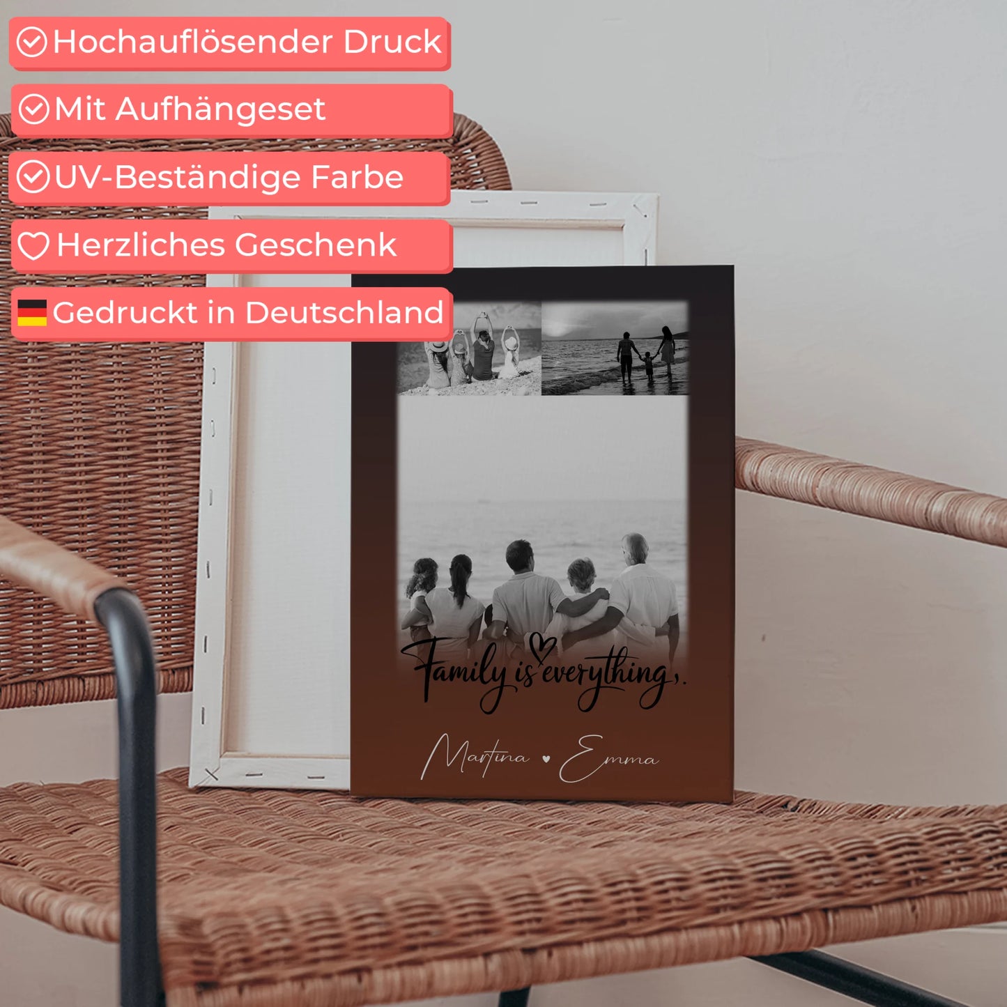 Personalisierte Fotoleinwand mit 3 Fotos Family Is Everything Individuelles Geschenk 5