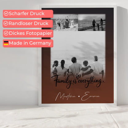 Personalisiertes Familienposter Namen mit 3 Fotos Family Is Everything Geschenkidee