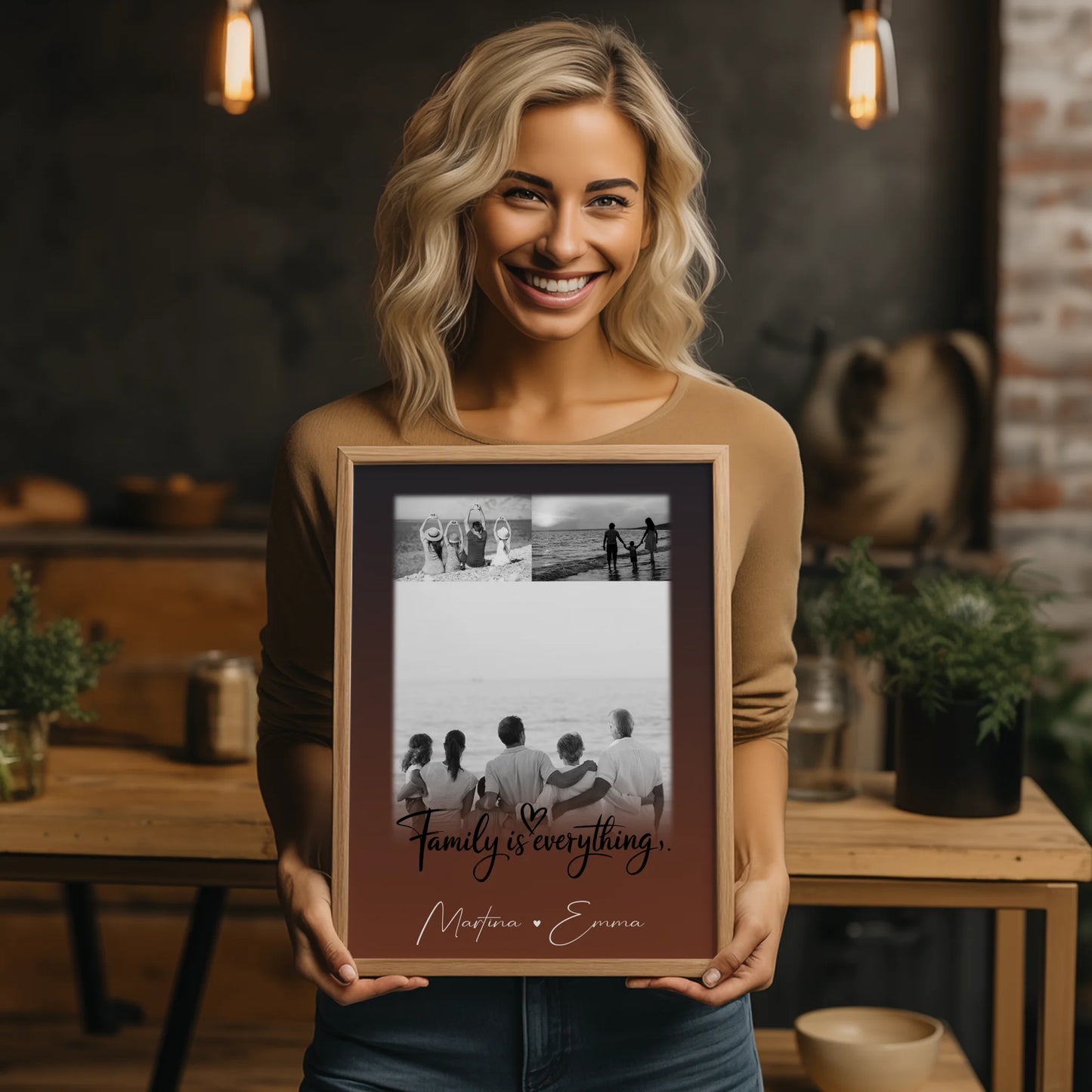 Personalisiertes Familienposter Namen mit 3 Fotos Family Is Everything Geschenkidee