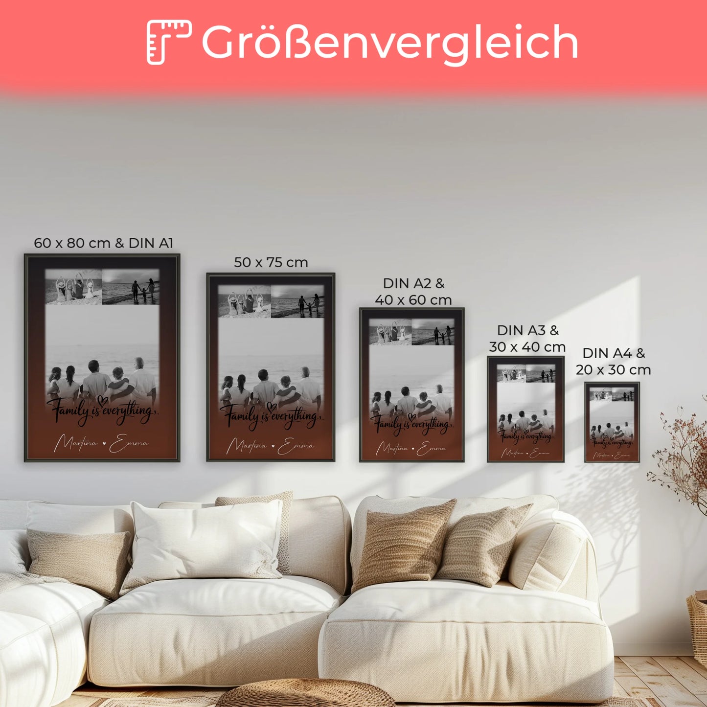 Personalisiertes Familienposter Namen mit 3 Fotos Family Is Everything Geschenkidee