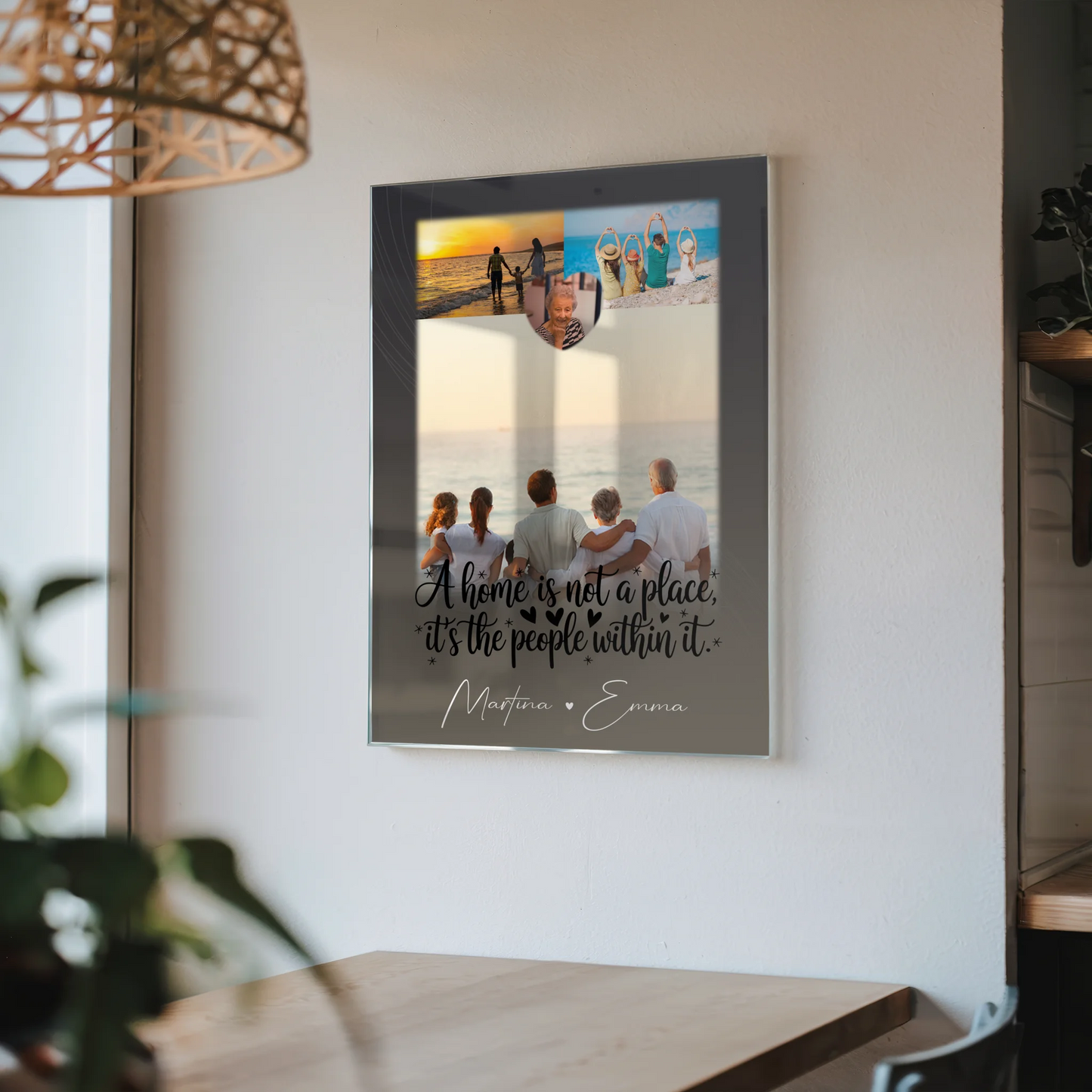Wandbild Familie Personalisiert mit 3 Fotos und Herz Foto Home is dein Ort