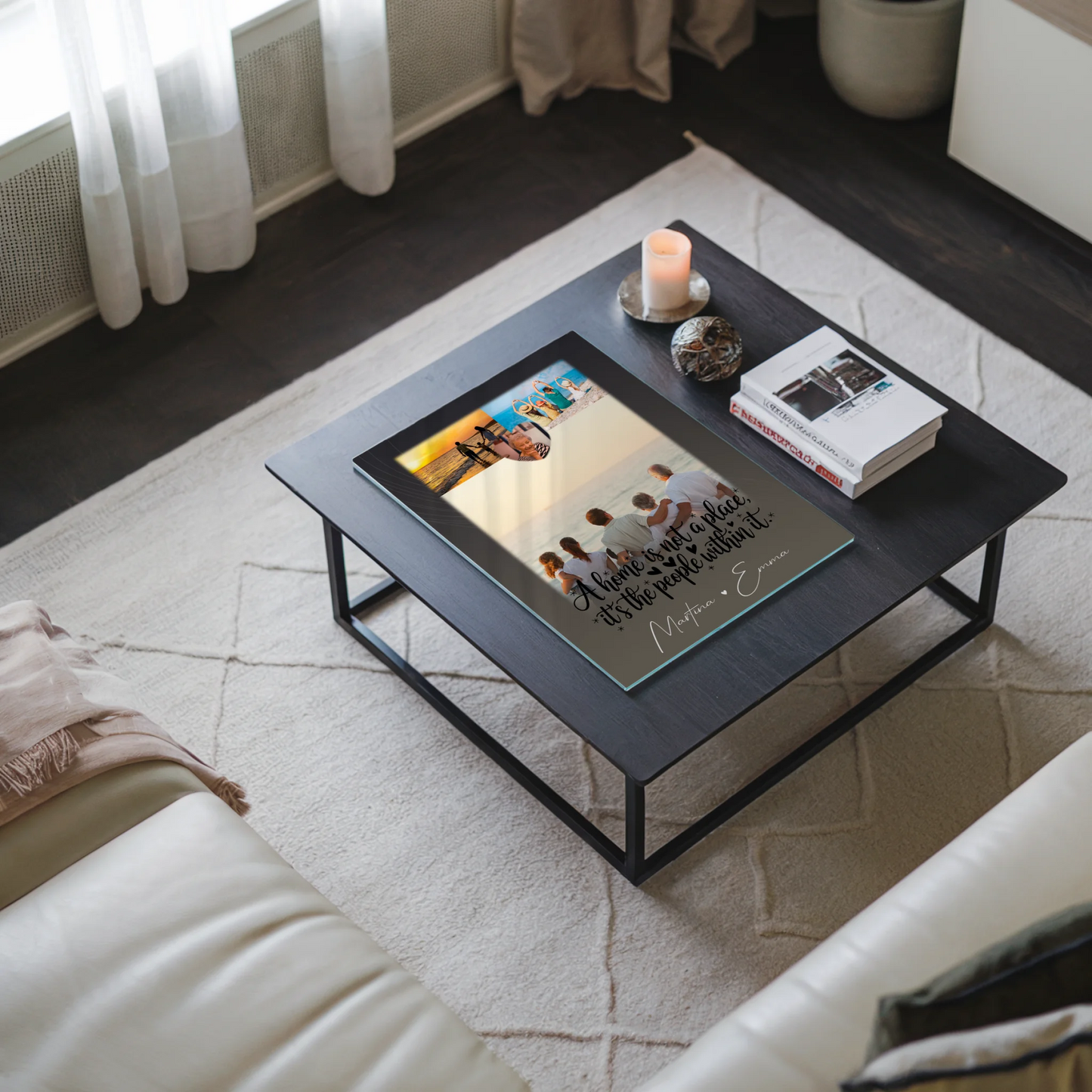 Wandbild Familie Personalisiert mit 3 Fotos und Herz Foto Home is dein Ort