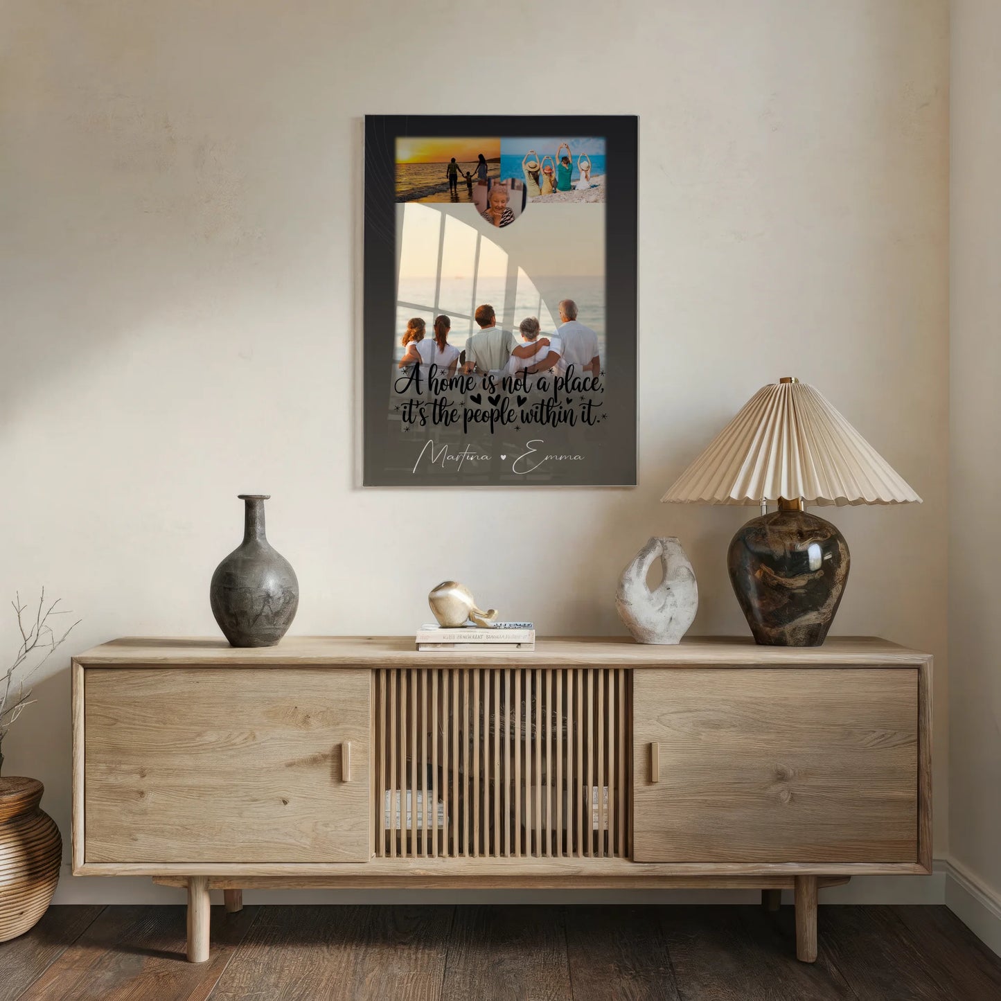 Wandbild Familie Personalisiert mit 3 Fotos und Herz Foto Home is dein Ort