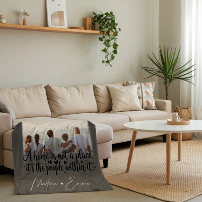 Personalisierte Decke Mit Namen 3 Fotos und 1 Herz Foto Home is Geschenk für Familie und Freunde 4