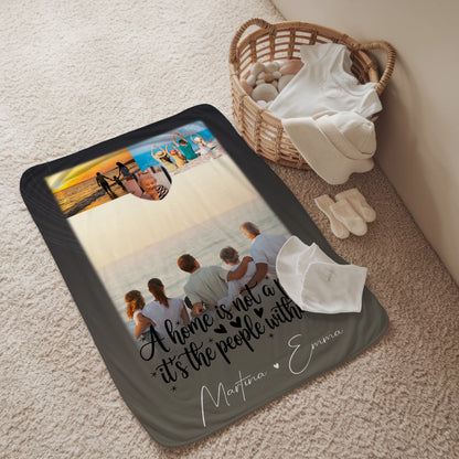 Personalisierte Decke Mit Namen 3 Fotos und 1 Herz Foto Home is Geschenk für Familie und Freunde 2