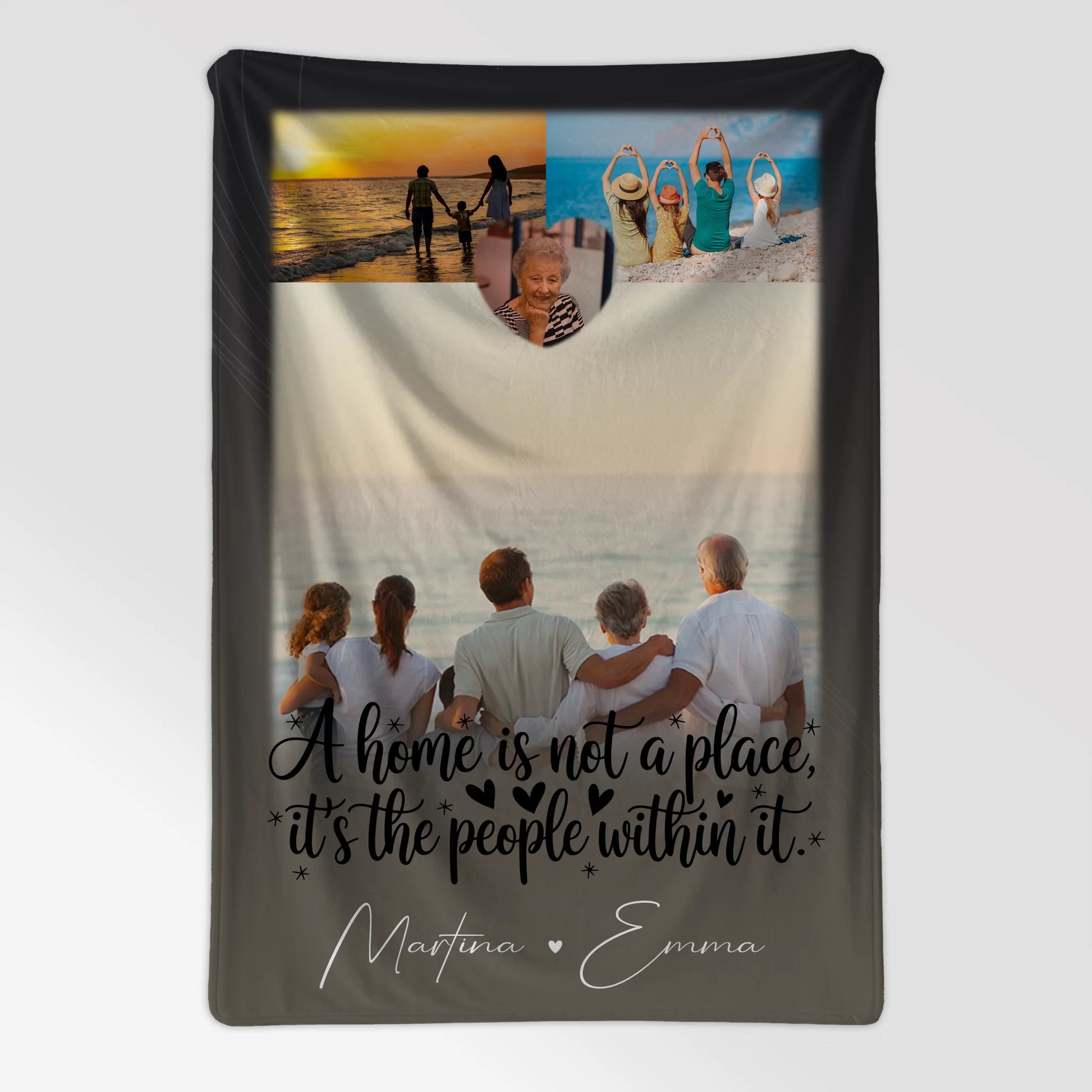Personalisierte Decke Mit Namen 3 Fotos und 1 Herz Foto Home is Geschenk für Familie und Freunde 7