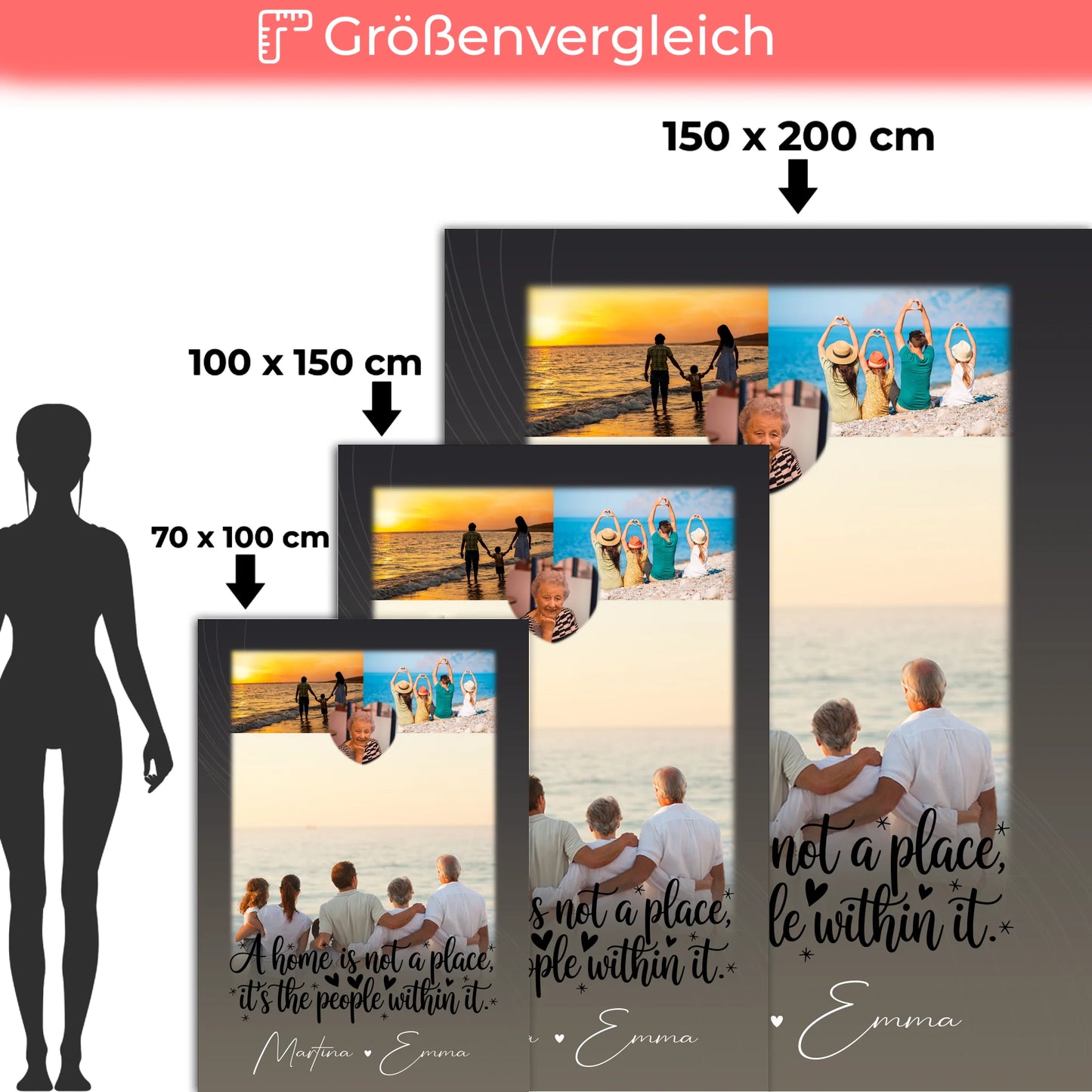 Personalisierte Decke Mit Namen 3 Fotos und 1 Herz Foto Home is Geschenk für Familie und Freunde 5