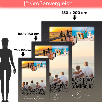Personalisierte Decke Mit Namen 3 Fotos und 1 Herz Foto Home is Geschenk für Familie und Freunde 5