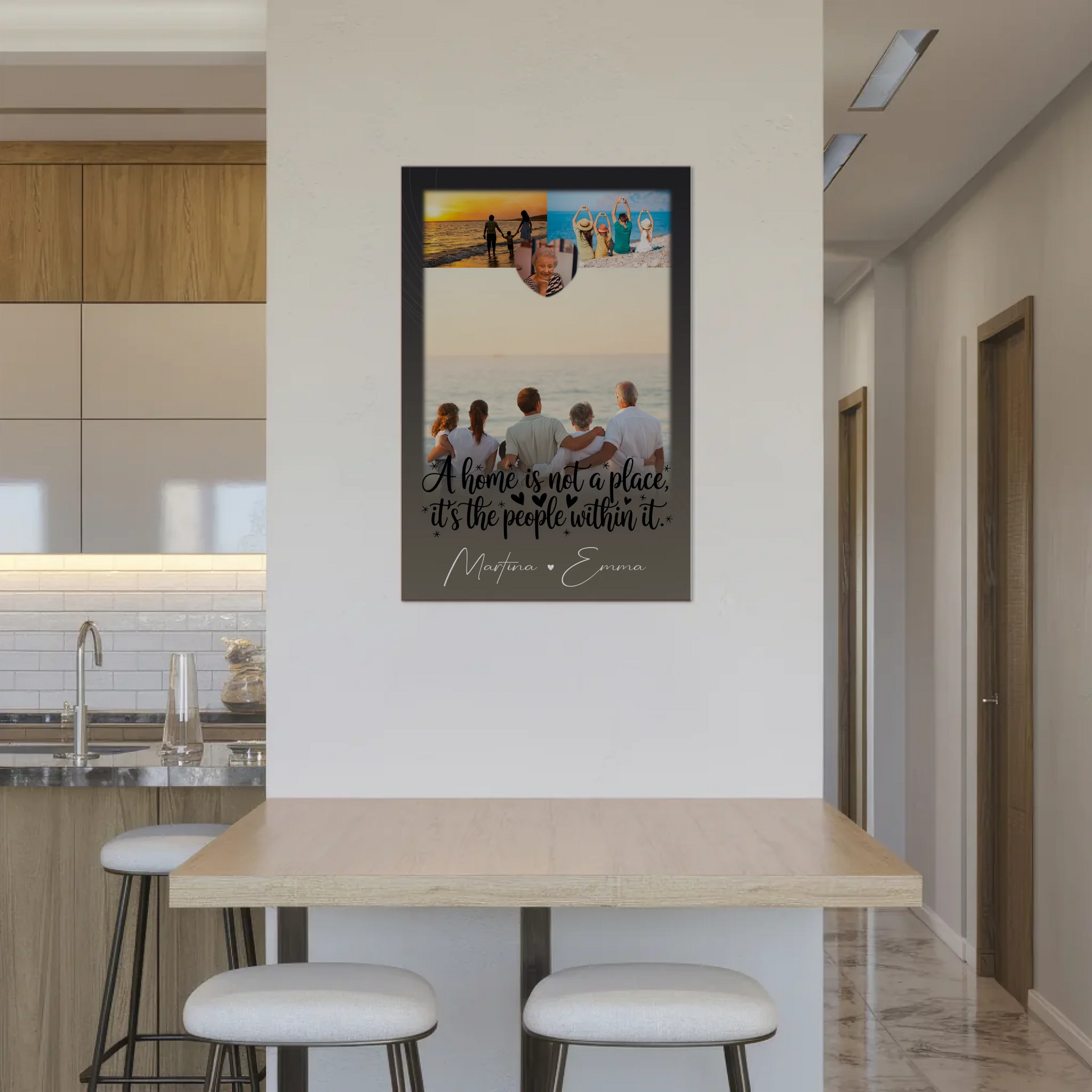 Familienbild Personalisiert mit 3 Fotos und 1 Herz Foto Home is Geschenk für die Familie 2