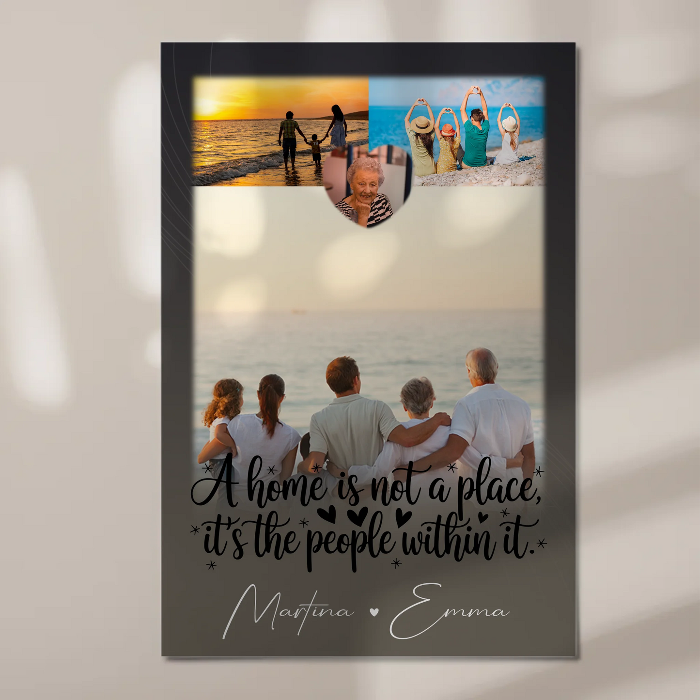 Familienbild Personalisiert mit 3 Fotos und 1 Herz Foto Home is Geschenk für die Familie 1