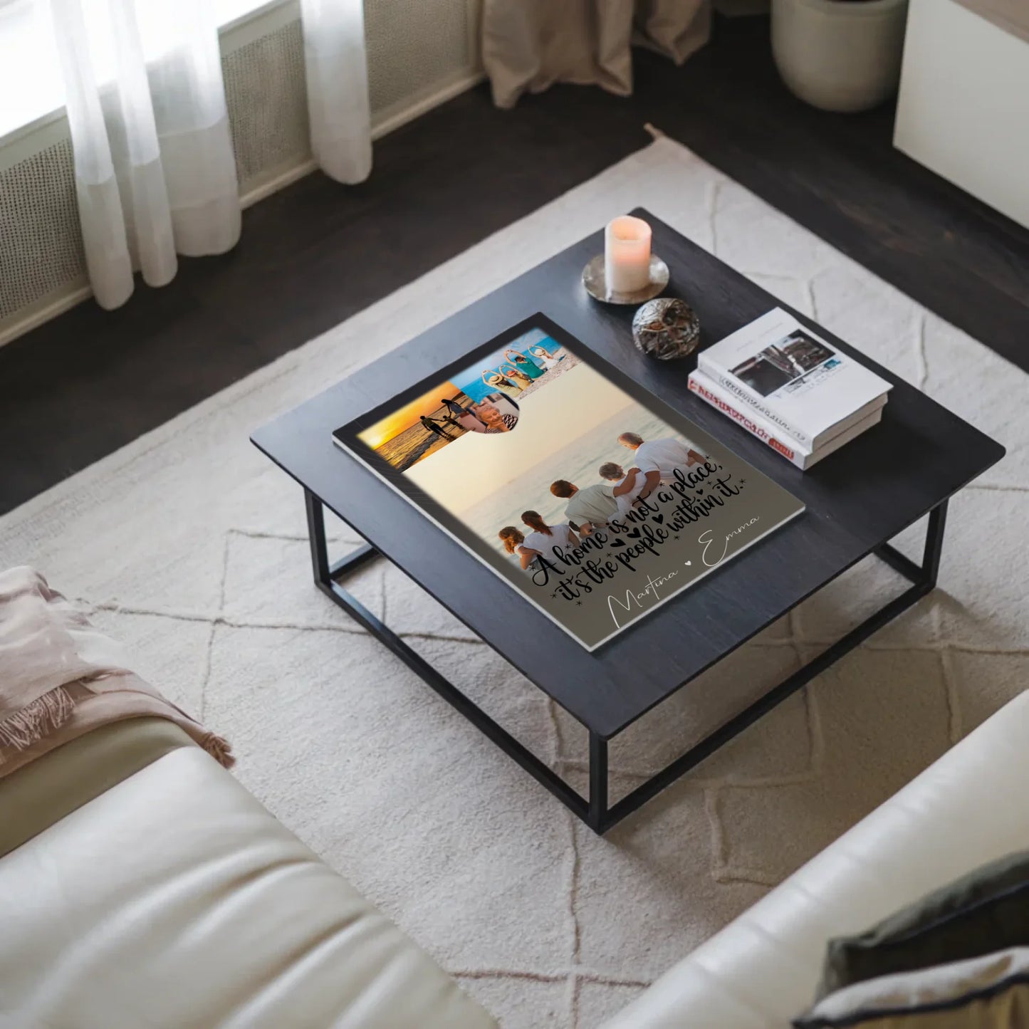 Familienbild Personalisiert mit 3 Fotos und 1 Herz Foto Home is Geschenk für die Familie 3