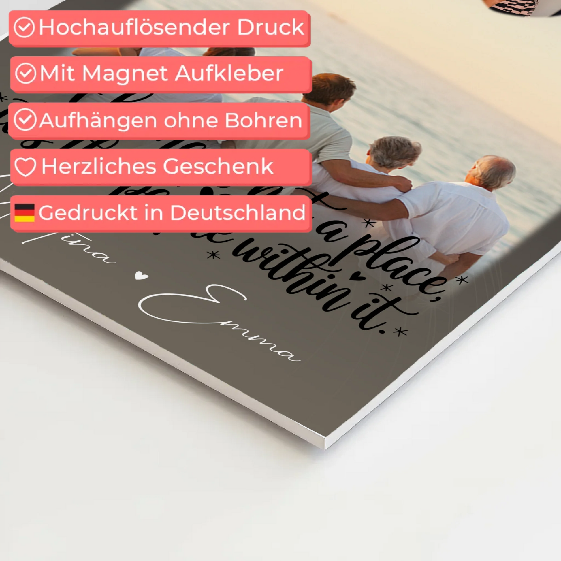 Familienbild Personalisiert mit 3 Fotos und 1 Herz Foto Home is Geschenk für die Familie 4