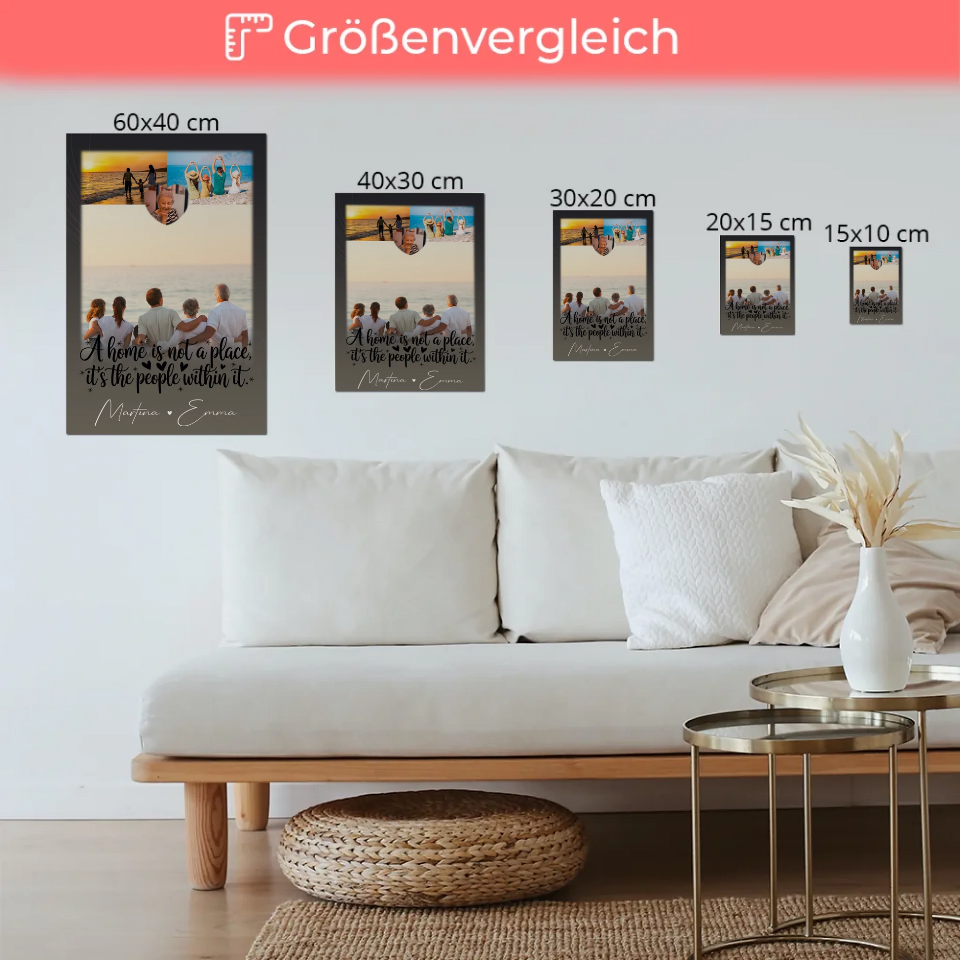 Familienbild Personalisiert mit 3 Fotos und 1 Herz Foto Home is Geschenk für die Familie 6