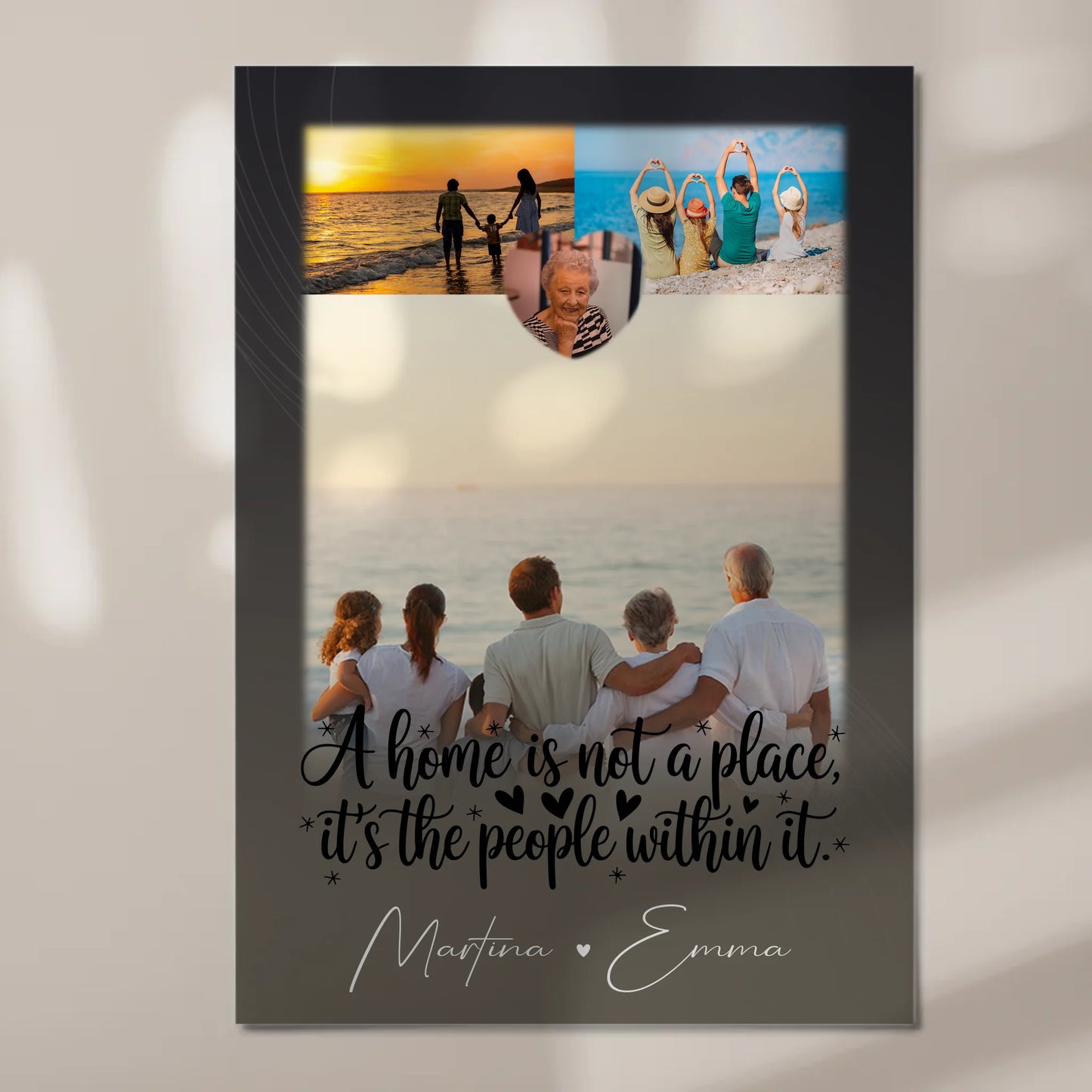 Familienbild Personalisiert mit 3 Fotos und 1 Herz Foto Home is Geschenk für die Familie 7