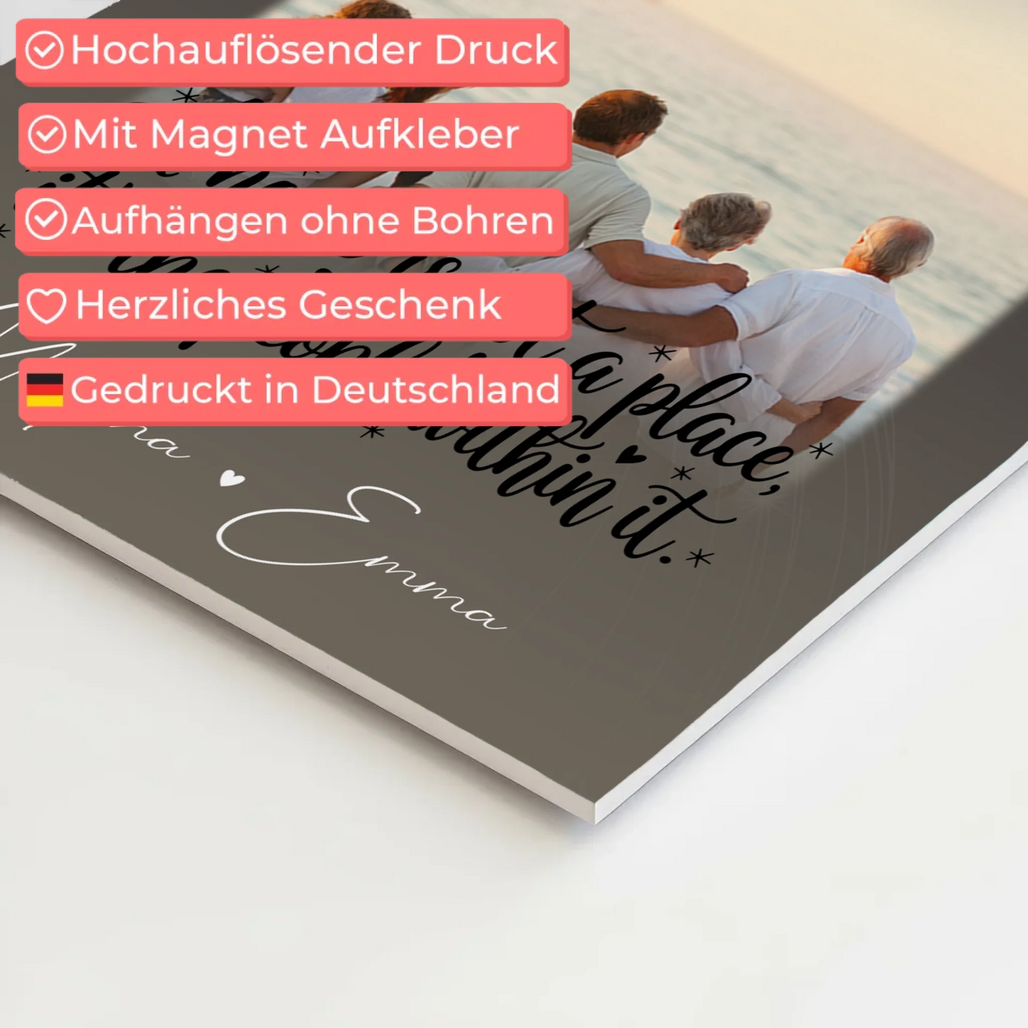 Familienbild Personalisiert mit 3 Fotos und 1 Herz Foto Home is Geschenk für die Familie 10