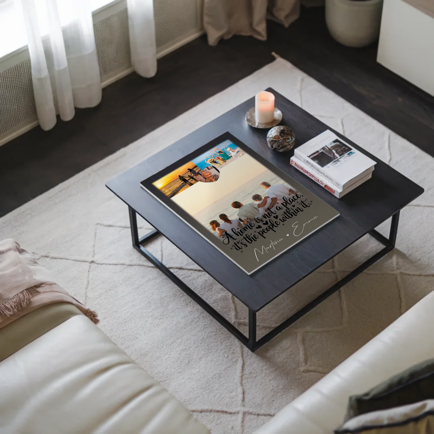 Familienbild Personalisiert mit 3 Fotos und 1 Herz Foto Home is Geschenk für die Familie