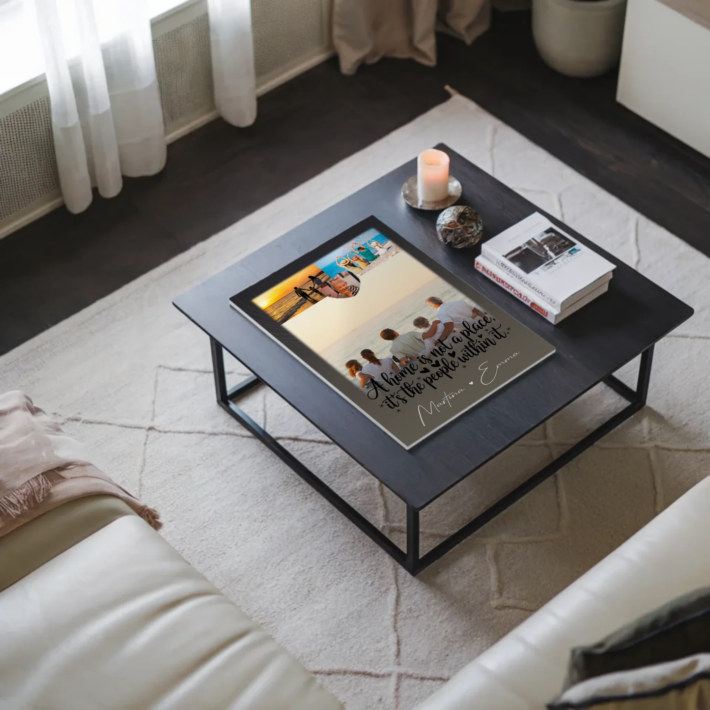 Familienbild Personalisiert mit 3 Fotos und 1 Herz Foto Home is Geschenk für die Familie