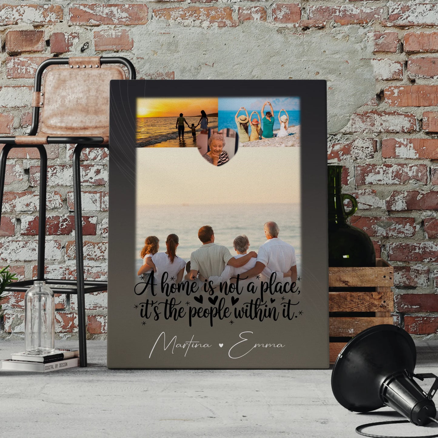 Familien Leinwand Personalisiert mit 3 Fotos und Herz Foto Home is dein Ort Geschenk 4