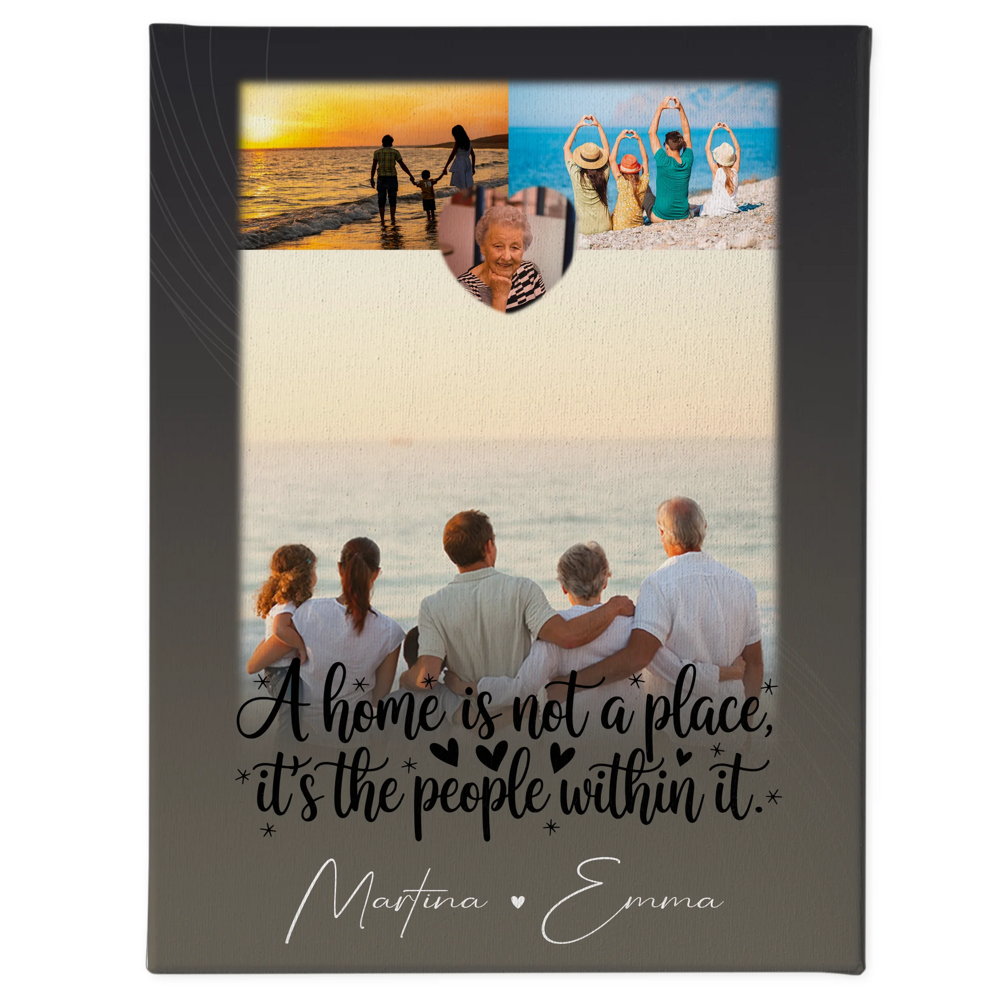 Familien Leinwand Personalisiert mit 3 Fotos und Herz Foto Home is dein Ort Geschenk 1