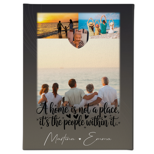 Familien Leinwand Personalisiert mit 3 Fotos und Herz Foto Home is dein Ort Geschenk 1