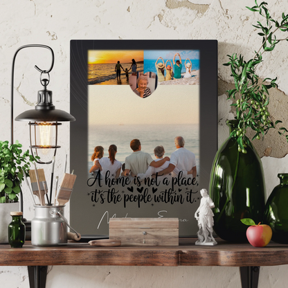 Familien Leinwand Personalisiert mit 3 Fotos und Herz Foto Home is dein Ort Geschenk 3