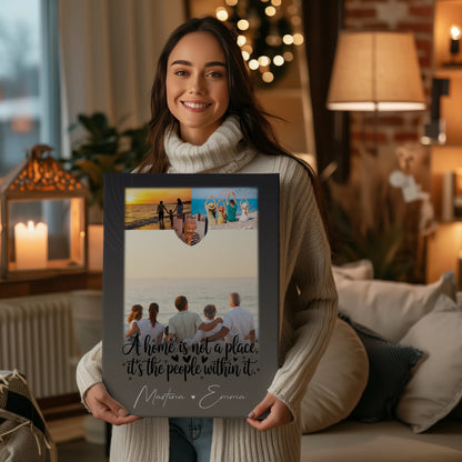 Familien Leinwand Personalisiert mit 3 Fotos und Herz Foto Home is dein Ort Geschenk 2