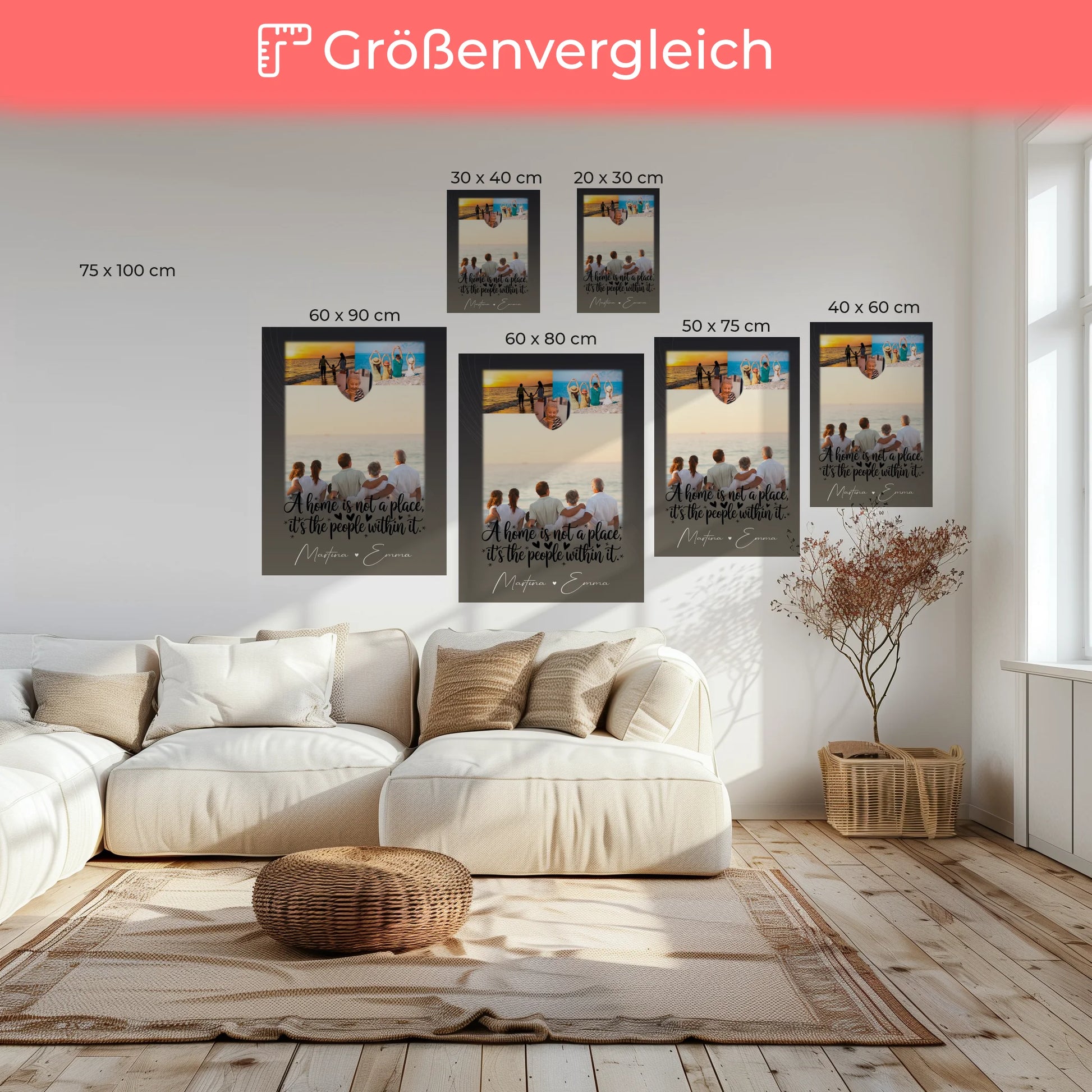 Familien Leinwand Personalisiert mit 3 Fotos und Herz Foto Home is dein Ort Geschenk 6