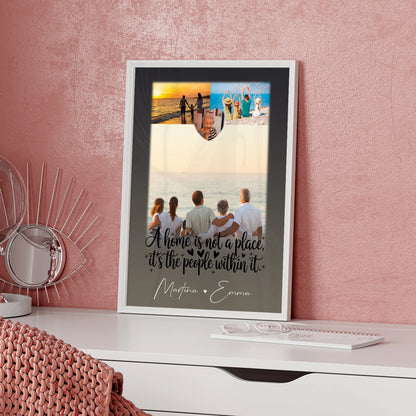 Home is Poster für die Familie mit Namen personalisiert 3 Fotos und 1 Herz Foto