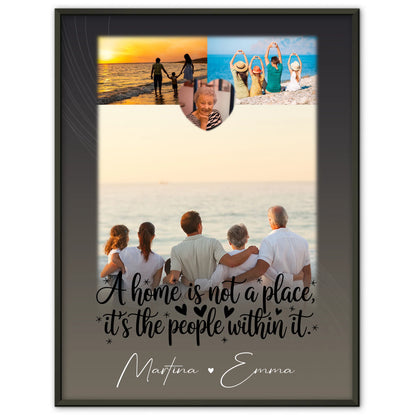 Home is Poster für die Familie mit Namen personalisiert 3 Fotos und 1 Herz Foto