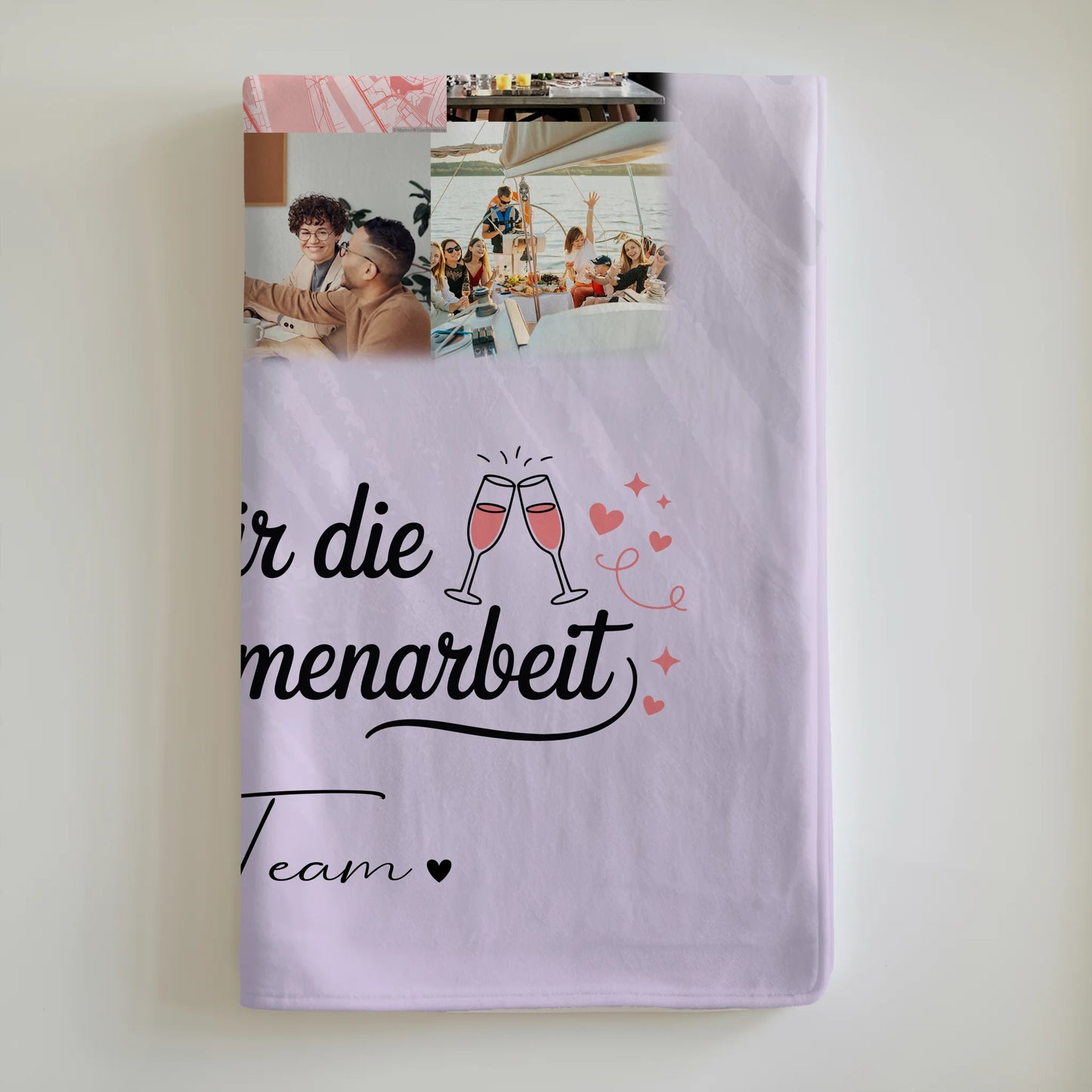 Personalisierte Namensdecke mit 10 Fotos und Karte in der Mitte Ein Leben lang an deiner Seite 6