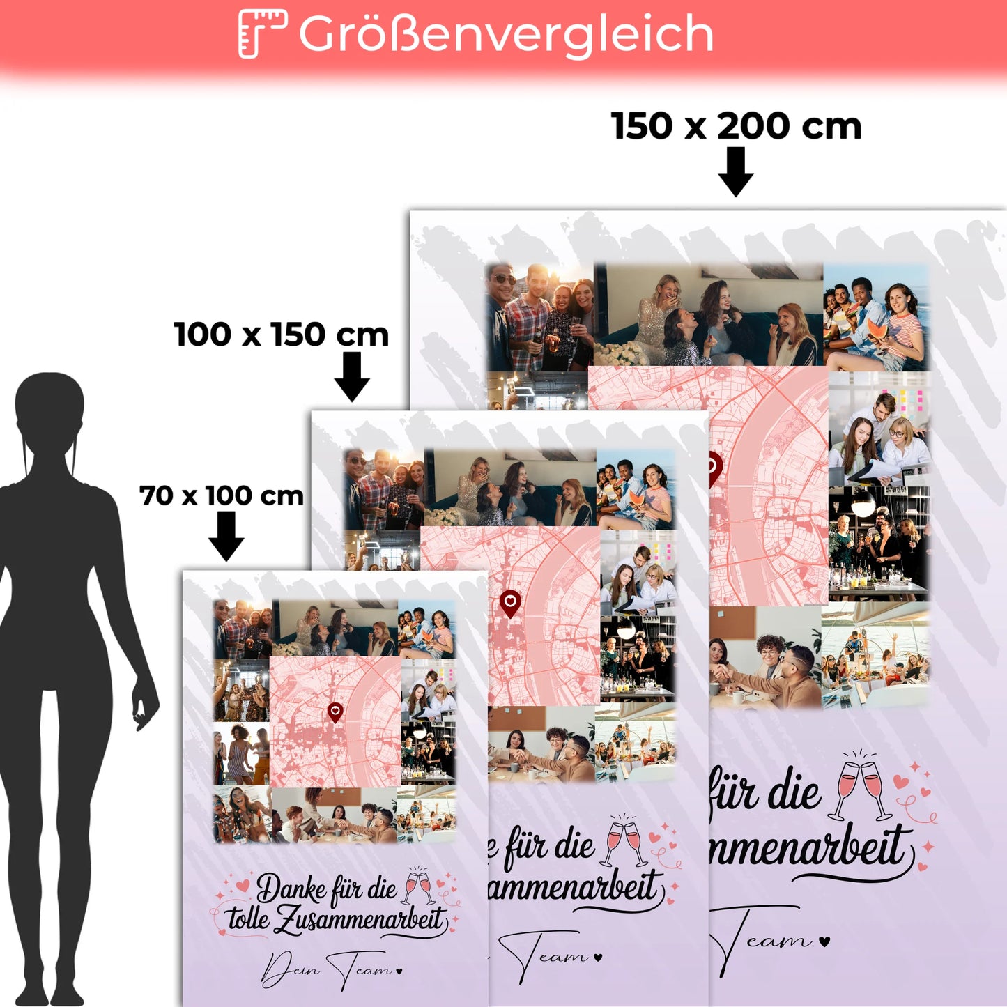 Personalisierte Namensdecke mit 10 Fotos und Karte in der Mitte Ein Leben lang an deiner Seite 5