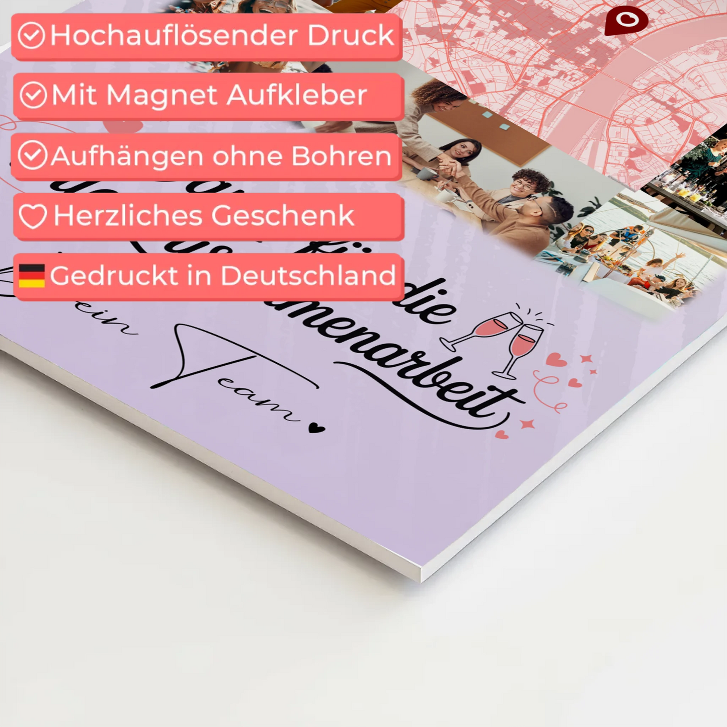 Magnetposter Fotoboard mit 10 Fotos und Karte in der Mitte Ein Leben lang an deiner Seite 4