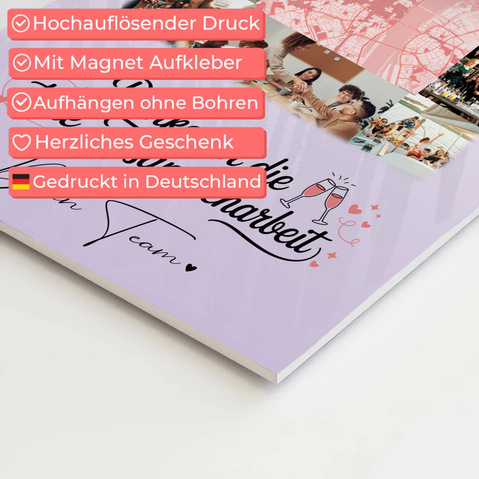 Magnetposter Fotoboard mit 10 Fotos und Karte in der Mitte Ein Leben lang an deiner Seite 10